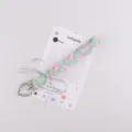 Handgemaakte gevlochten telefoonkoord met zilveren strik roze groene tas bedel schattig - Roze & Groen