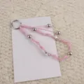 Handgemaakte gewoven sleutelhanger roze waskoord telefoonkoord schattige kraaltjes tas hanger - Roze