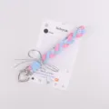 Handgemaakte gevlochten telefoonkoord roze blauw met zilveren hart gesp en strik - Donkerroze Blauw