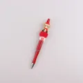 Weihnachtlicher Perlenkugelschreiber mit süßem Silikon Rentier Anhänger und rotem Plüsch Bommel. - Hellbraune Kuh