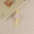Cute pink plaid star phone charm and bag pendant with yellow braided rope aesthetic. - Yellow Star