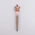 DIY beaded ballpoint pen with cute silicone Highland cow pendant and colorful beads, main view. - Pink
