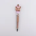 DIY Beaded Pen Cute Highland Cow Silicone Topper Pink Rhinestone Beads Metal Body Stationery Gift - Purple