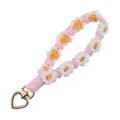 Handmade Macrame Daisy Flower Wristlet Keychain Cute Woven Phone Lanyard Pink And Yellow - Korean Pink