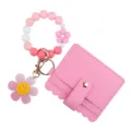Rosa Perlen Silikon Armband Schlüsselanhänger mit Smiley Blume Anhänger und süßem Kartenetui. - Fuchsia