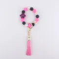 Silicone beaded keychain bracelet with pink tassel and dog paw charm for women fashion keys. - Rose Red