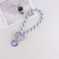 Handgeflochtenes Baumwollseil blaues kariertes Herz Schlüsselanhänger Handystrap chic - Blau