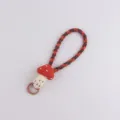 Knitted mushroom phone wrist strap cute keychain lanyard for girls red brown design - Orange