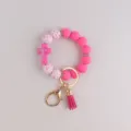 Silikon Perlen Armband Schlüsselanhänger mit Kreuz Anhänger, modisches Glaubens Accessoire. - Fuchsia