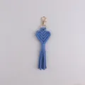 Blue handmade macrame heart tassel keychain, bohemian style bag pendant with gold clasp. - Sapphire Blue