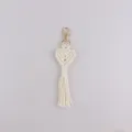 Handmade bohemian heart macrame tassel keychain bag charm elegant white variant style - Beige