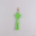 Handmade bohemian green heart macrame keychain tassel bag charm cute stylish accessory - Fluorescent Green
