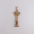 Handmade Macrame Heart Keychain Tassel Bag Charm Bohemian Woven Cute Pendant Accessory - Khaki