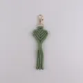 Handmade green macrame heart tassel keychain for stylish bags and keys daily use. - Army Green