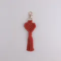 Handmade Bohemian Macrame Heart Keychain with Tassel Cute Bag Charm for Women and Girls - Rust red