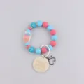 Pink and blue silicone bead bracelet keychain with cute pencil pendant and handmade charm tag. - Pencil