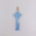 Light blue macrame heart keychain with gold clasp, cute bohemian handmade woven bag charm. - Light Blue