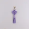 Bohemian purple heart macrame keychain, handmade woven bag charm pendant for women. - Purple