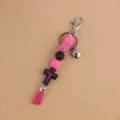 Silicone beaded keychain with cross pendant tassel, pink and black variant for bags. - Black Rose Red