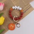 Silicone bead keychain bracelet with bow handmade gift for women and girls daily accessories - Light Coffee