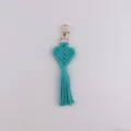 Teal macrame heart tassel keychain, handmade woven bag charm and stylish accessory for everyday use. - Turquoise Green