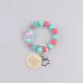 Silicone beaded keychain bracelet with cute notebook charm and handmade wooden tag pendant. - Glasses