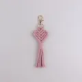 Bohemian handmade macrame heart tassel keychain stylish cute bag charm pink accessory - Dusty Pink