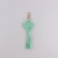 Mint green macrame heart keychain, handmade bohemian bag charm with gold clasp variant. - Mint Green