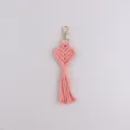 Handmade macrame heart keychain cute boho bag charm pink woven tassel key ring accessory - Pink
