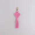 Pink macrame heart keychain handmade woven bohemian bag charm stylish accessory for women - Deep Pink