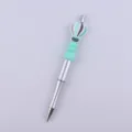 Detailed shot of DIY beaded ballpoint pen with cute hot air balloon silicone bead topper. - Silver Hot Air Balloon Style