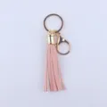 Rosa weisser Leder Quasten Schlüsselanhänger kurzer Gold Ring Metall Karabiner Taschen Anhänger - Hellrosa