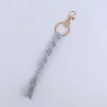 Grey Handmade Macrame Keychain with Gold Lobster Clasp Cotton Rope Key Ring Pendant Accessory - Grayish White