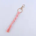 Handmade pink macrame keychain with gold hardware, cotton rope key ring pendant accessory. - Light Pink
