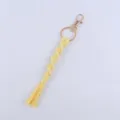 Yellow handmade macrame keychain with gold hardware, cotton rope braided strap variant - Light Yellow
