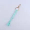 Handmade macrame mint green cotton rope keychain with gold metal clasp and keyring accessory. - Light Blue
