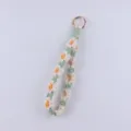 Handmade macrame daisy keychain cute woven cotton flower key ring strap bag charm accessory - Beige