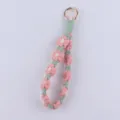 Handmade woven daisy keychain cute cotton rope lanyard aesthetic floral key ring accessory - Flesh Pink