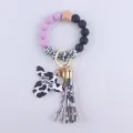 Silicone beaded keychain bracelet with cow print tassel and Mama pendant for women gift - Light Purple