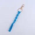 Blue handmade woven macrame keychain with gold metal lobster clasp and key ring accessory. - Teal