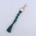 Dark green handmade macrame keychain with gold hardware, cotton rope keyring accessory. - Dark Green