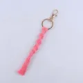 Handcrafted pink macrame keychain with gold clasp cute bohemian bag charm DIY accessory - Deep Pink