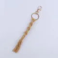 Handmade macrame keychain with gold metal clasp, woven cotton cord bag charm and cute accessory. - Earthy Yellow