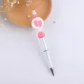 DIY beaded ballpoint pen with pink white silicone beads and cute baby footprint design. - Pink Paw Print
