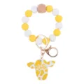 Silicone bead wristlet keychain with yellow white beads and cute cow wood pendant. - Bright yellow