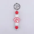 Lindo llavero de pata de perro de silicona rojo blanco cuentas cierre metal bolso - Rojo
