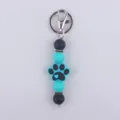 Llavero de cuentas de silicona con colgante de huella de perro, accesorio de bolso. - Azul lago