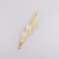 Handmade woven pearl flower keychain cute candy color phone strap charm accessory - Yellow