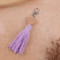 Bohemian style purple cotton thread tassel keychain with wooden heart charm and metal clasp. - Purple