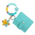 Silikonperlen Armband Schlüsselanhänger mit Kartenetui und süßem Smiley Blumenanhänger. - Grün